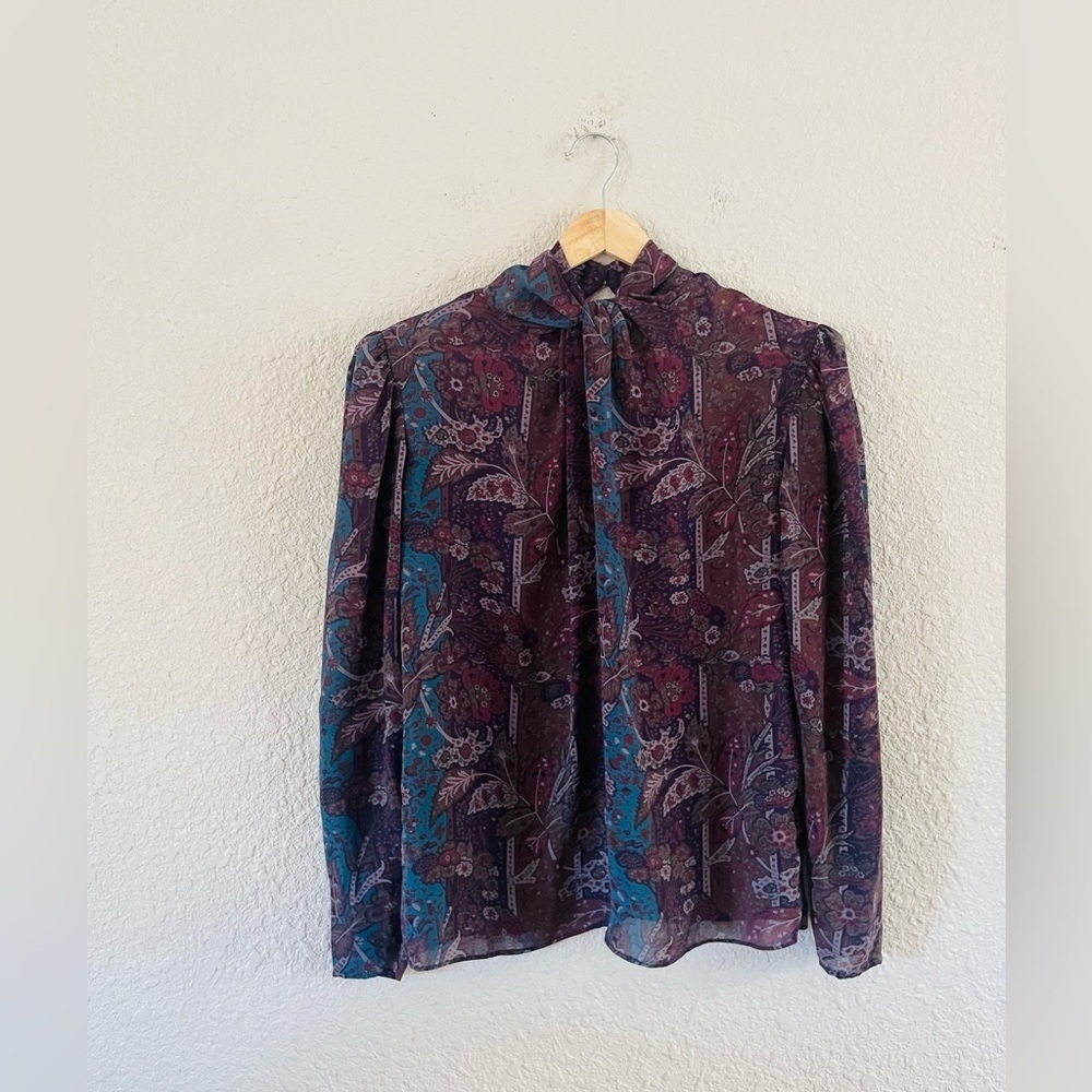 Vintage High Twist Neck Sheer Paisley Purple Blouse